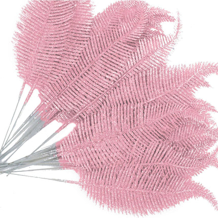 20 Pieces Artificial Christmas Glitter Leaves Branches Sparkly Fake Leaf Sprays for Christmas Tree Picks 10" Ornament Flower Arrangements DIY Crafts Wreaths Holiday Decoration Tree Fillers (Pink)