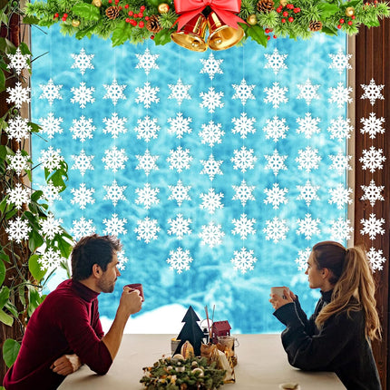 12 Pack Christmas Snowflake Hanging Garland, 72pcs White Snowflake, Frozen Winter Xmas Tree Year Party Door Window Streamer String Bunting Decorations