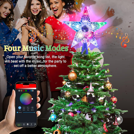 Christmas Tree Topper Smart Star, 7.6'' 10LEDs Static Dynamic Lighted Tree Topper,RGB Color Changing with Remote Controller, W/App Control, USB Powered, Music Sync, Xmas Tree Topper Holiday Decor