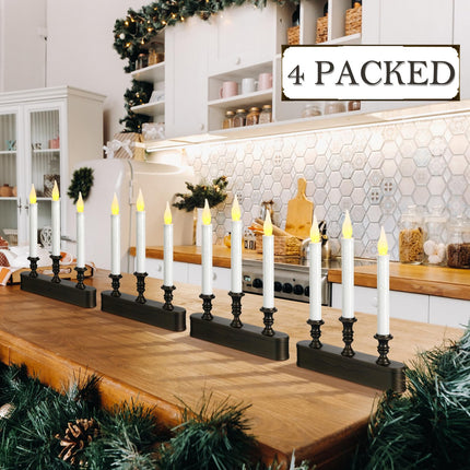 Leinuosen 4 Pack Christmas LED Window Candle 3 Window Candelabra with Black Base Battery Operated Flameless Candle with 8 Hour Timer for Christmas Window Weddings Party Home Decor(Without Battery)