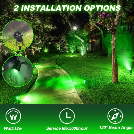 4 Pcs Christmas Spotlights Outdoor Green Spot Lights for Yard，Green Halloween Lights Green Landscape LED Lighting 12W IP66 Waterproof Spot Lights for Christmas Decorations St. Patrick's Day
