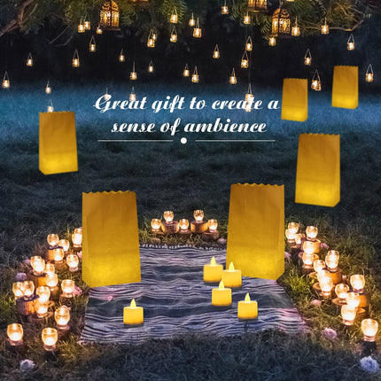 Tarpop 50 Pcs Luminary Bags and 50 Pcs Flameless Candles Christmas Luminaries Candle Bag with LED Flameless Tealights Candles for Wedding, Party, Christmas, Outdoor Decorations