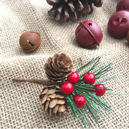 DULRLLY 20pcs Artificial Pine Picks, Pine Needles Branches with Red Berry Stems, Small Fake Berries Pinecones Branches for Crafts Xmas Tree DIY Garland Holiday Wreath (A)