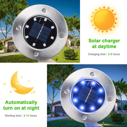 K.E.J. Solar Ground Lights, 8 Pack, Waterproof Outdoor Lights for Garden Yard Patio Pathway Driveway Deck, Multicolor Solar Disk Lights