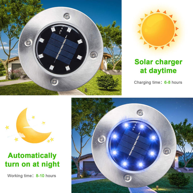 K.E.J. Solar Ground Lights, 8 Pack, Waterproof Outdoor Lights for Garden Yard Patio Pathway Driveway Deck, Multicolor Solar Disk Lights