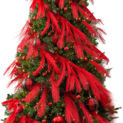 Red Christmas Pampas Grass Garland, 2 Pcs 6.5 Ft Pampas Grass Christmas Tree Garland Hanging Decorations for Xmas Party Indoor Outdoor