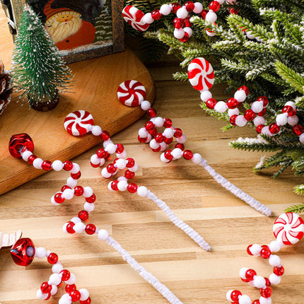 Bencailor 30 Pcs Christmas Tree Picks Red White Candy Cane Curly Pick 8.66 Inch Lollipop Christmas Bells Decoration Xmas Tree Topper for Home Vase Filler Wreath DIY Craft Holiday Party Decor