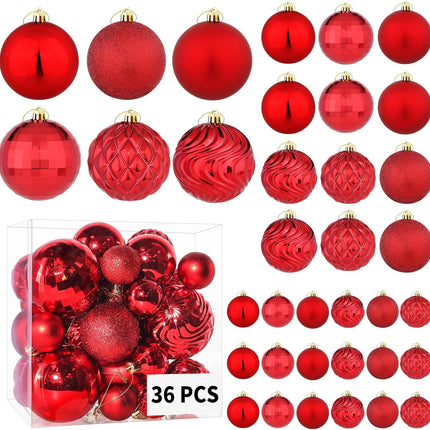 Annecy Christmas Tree Ornaments - 36 PCS Shatterproof Christmas Ball Ornaments Set for Christmas, Holiday, Wreath & Party Decorations (Multi-Size, Red)