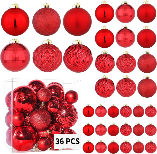 Annecy Christmas Tree Ornaments - 36 PCS Shatterproof Christmas Ball Ornaments Set for Christmas, Holiday, Wreath & Party Decorations (Multi-Size, Red)