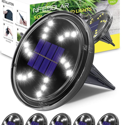 Nfesolar Solar Ground Lights Outdoor Waterproof 18 Leds, 6 Pack Bright Flat Solar Lights Outdoor, Solar Garden Lights For Pathway