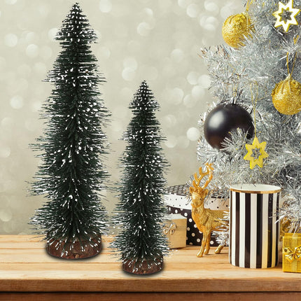 Goosacyon 4 Pcs Small Christmas Tree, Mini Sisal Snow Frost Trees with Wood Base Bottle Brush Trees for Crafts Tabletop Christmas Tree Set for Xmas Home Party Decoration