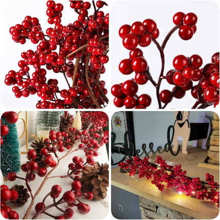 Christmas Red Berry Garland, 6FT Artificial Red Berry Garland Bendable Stems for Christmas Tree Fireplace Home Party, Burgundy Red Berry Wreath for Christmas Year Holiday Winter, 1pcs