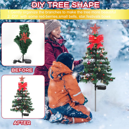 80LED Solar Christmas Tree Lights, 8 Modes Outdoor Christmas Tree Lights with Xmas Ball, Xmas Bell & Red Berry, Solar Powered Christmas Decorations for Outside Pathway Garden Yard Decor, 2PCS