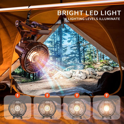 Portable Fan Rechargeable, 22000Mah Battery Operate Camping Fan With Led Light, 360° Oscillating Desk Fan With Timer, Hook