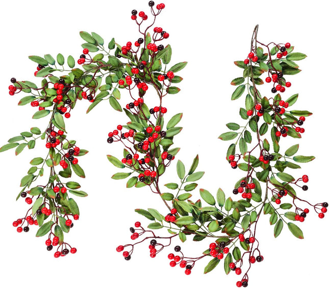 Artiflr 5.83 FT Red Berry Christmas Garland with Pine Cone Garland Artificail Berry Garland Indoor Outdoor Garden Gate Home Decoration for Winter Holiday Year Decor