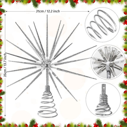 Silver Christmas Tree Topper 13.7 Inch - Silver Starburst Silver Tree Topper, Exploding Star Christmas Tree Decorations