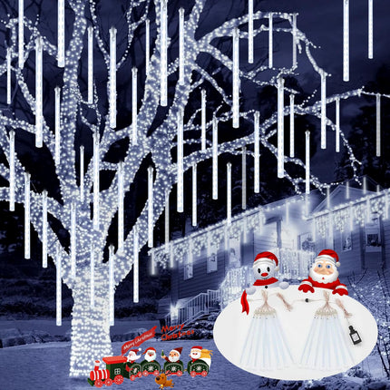 2-Pack Meteor Shower Christmas Lights Outdoor Decorations, Extendable Outdoor Tree Lights Waterproof 16 Tubes 384 LEDs Falling Rain Lights for Holiday Outside Decor Yard House Xmas Tree (Cool White)