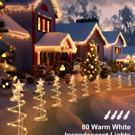 Spiral Christmas Tree Outdoor Decorations, 4 Pack Spiral Christmas Tree with Star Topper, Waterproof Lighted Spiraling Tree Pathway Lights for Indoor Outdoor Xmas Holiday Decor, Warm White