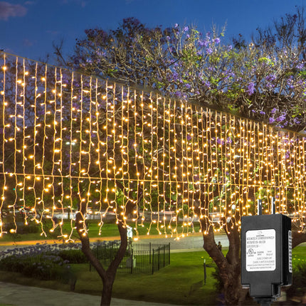 Solhice LED Curtain Lights Outside 30ft x 3ft for Backyard, 450 LED Plug in Christmas Fence String Lights Outdoor, Twinkle Lights Backdrop Waterproof for Patio Deck Décor, Warm White (Not Connectable)