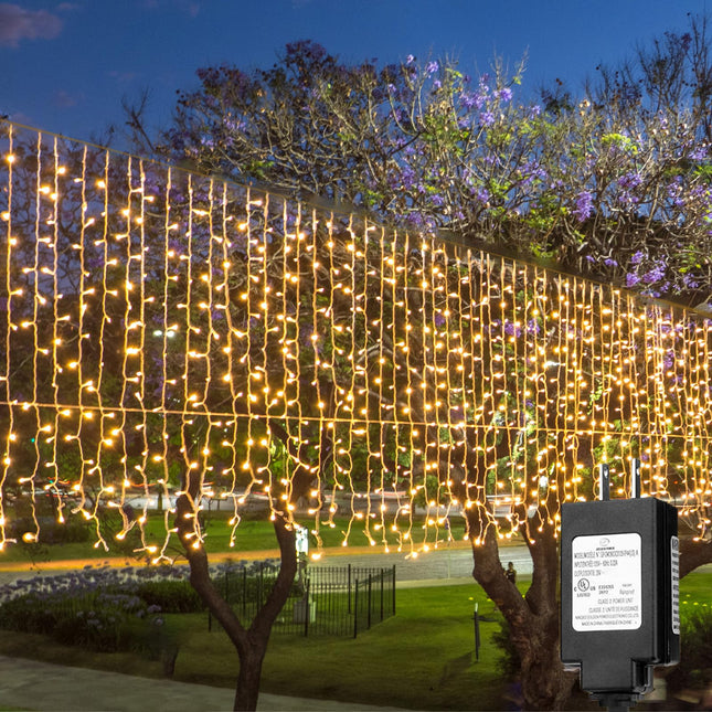 Solhice LED Curtain Lights Outside 30ft x 3ft for Backyard, 450 LED Plug in Christmas Fence String Lights Outdoor, Twinkle Lights Backdrop Waterproof for Patio Deck Décor, Warm White (Not Connectable)