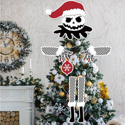 5 Pack Skellington Christmas Tree Topper Head Arms and Legs, Xmas Spooky Skull Decorative Tree Ornaments, Funny Indoor Home Decorations Holiday Gothic Party Supplies