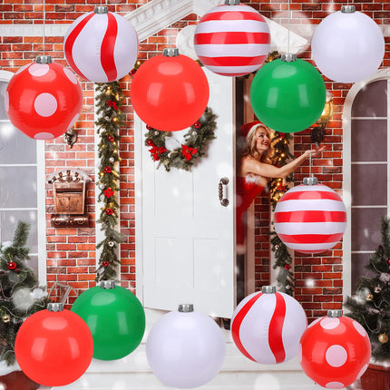 12 Pack Inflatable Christmas Ball Inflatable Christmas Ornaments 12 Inch PVC Inflatable Christmas Balls Hanging Blow up Ball for Christmas Tree Outdoor Yard Garden Porch Door Decorations