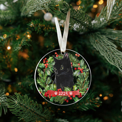 Cat Christmas Ornament - Black Cat Christmas, Kitten Ornaments for Christmas Tree - Black Cat Christmas Ornament - Xmas Cat s for Cat Lovers - Acrylic Christmas Black Cat Ornament for