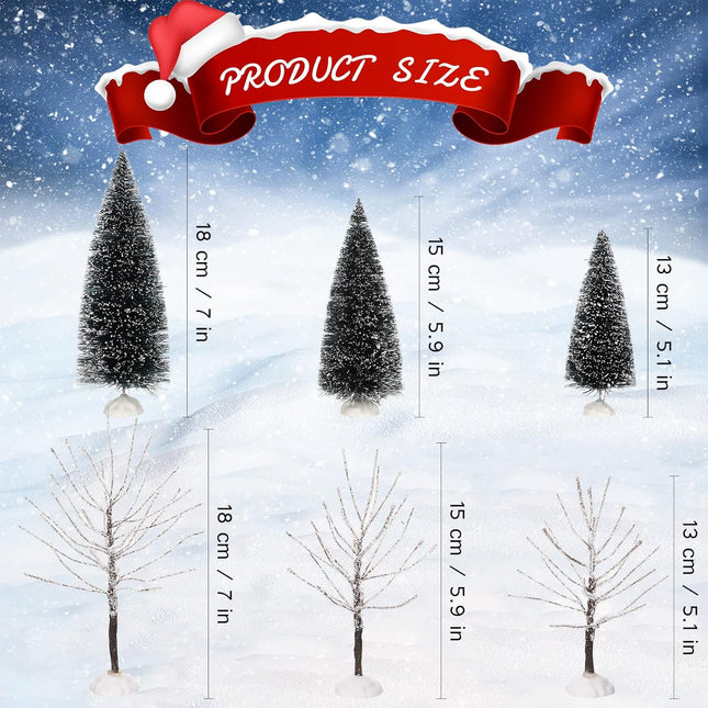 Ysleen 6 Pieces Mini Christmas Village Tree, Small Artificial Model Trees Mini Decor Trees Village Displays Tree for Miniature House Garden Festival Decorations, 3 Sizes(Snowy Sisal Tree, Frost Tree)
