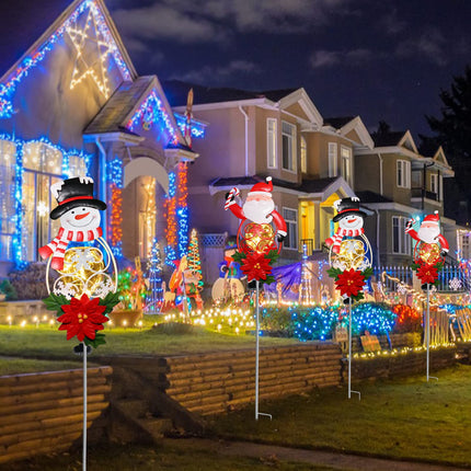 Solar Christmas Garden Stake Lights Snowman&Santa Claus Solar Christmas Decorations with LED Lights Outdoor Pathway Lights Christmas Landscape Lights for Garden(2 PCS)