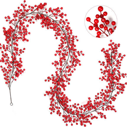 Joyhalo Red Berry Garland - 8.9 FT Christmas Holly Berry Vine for Christmas Tree, Winter Berry Garland for Mantle Xmas Tree Window Door Hanging Indoor Outdoor Holiday Decoration