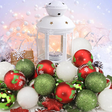 Ornament 35pcs Shatterproof Christmas Balls & Stars, Plastic, Red & Green, Hanging, for Xmas Tree Decorations, Wedding, Party Decors
