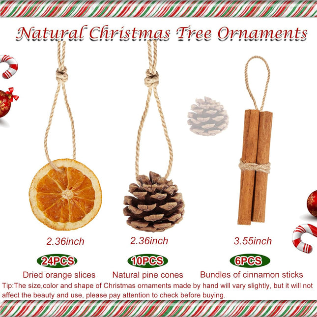 40Pcs Natural Christmas Tree Ornaments - Dried Orange Slice Ornaments Pine Cones Cinnamon Sticks Mix Dried Fruit Ornament for Xmas Tree DIY Crafts Garland Decor