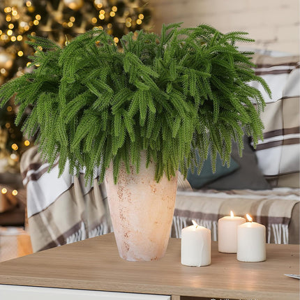 12 Pcs Christmas Norfolk Pine Branches, Norfolk Pine Artificial Christmas Stems DIY Crafts Faux Christmas Greenary Norfolk Pine Branches for Xmas Wreath Garland Home Decor (12)