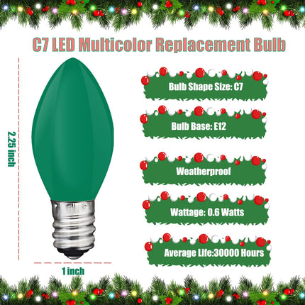 25 Pack C7 Led Multicolor Christmas Replacement Light Bulbs for Outdoor String Lights, E12 Candelabra Base Bulbs, 0.6W Energy-Efficient LED Bulbs, C7 Shatterproof Led Night Lights Candles Bulb
