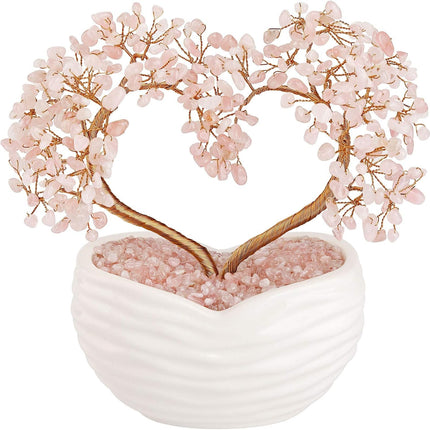 Jovivi Rose Quartz Crystal Heart Money Tree Healing Gemstone Bonsai Tree for Wedding Ceremony Reiki Balancing Energy Meditation Feng Shui Wealth & Good Luck Home Indoor Office Decor 7.87"-8.26"