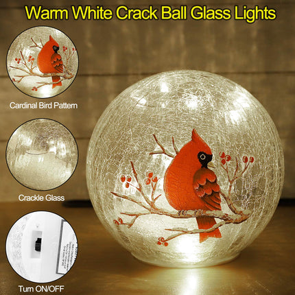 Crackle Glass Cardinal Lamp Battery Operated Globe Lamp for Women Stylish Cardinal Decor Ornaments Red Bird Pattern Stained Glass Lamp Mother's Day s 2 Pack (6in & 5 in)
