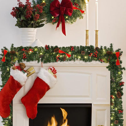 Dolicer 9Ft Christmas Garland with 50Lights, Battery Operated Christmas Lighted Garland Prelit Christmas Garland with Pine Cones Christmas Decoration Xmas Pine Garland for Mantle Home Indoor Fireplace