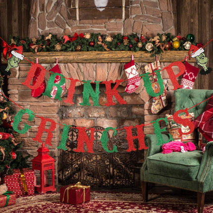 Red and Green Merry Christmas Grinches Banner Grinches Christmas Banner Grinches Christmas Decorations Banner for Grinches Christmas Party Supplies Grinchmas Christmas Party Decorations