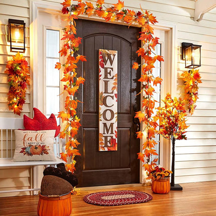 Thanksgiving Decorations Fall Garland with Lights 6 Ft Fall Maple Leaf Garland with 36 Fairy Lights for Indoor Outdoor Autumn Harvest Halloween Fall Decor Home Wedding Fireplace Party Christmas