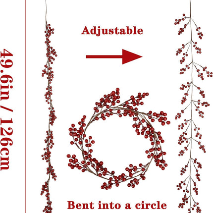 Greentime Christmas Red Berry Garland, Artificial Burgundy Red Pip Berry Artificial Berry Garland for Indoor Outdoor Hone Decoration for Winter Christmas Holiday Year Decor