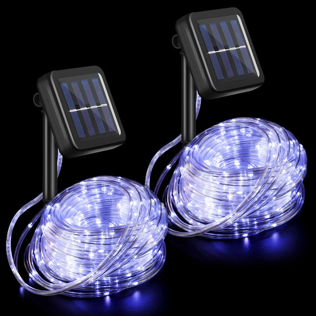 VIHOSE 2 Pcs Each 100ft 300 LED Solar Rope Lights Outdoor Waterproof Camping, 8 Modes String Light Clear PVC Tube Lighting for Party Garden Yard Wedding Christmas Halloween Tree Decor (White)