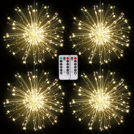 LetsFunny Fairy Lights Christmas Lights, LED DIY 8 Modes Dimmable Lights, Christmas Decorative Hanging Bursting Star Lights for Ceiling, Patio, Indoor Outdoor Decoration (120-Warmlight, 4 Pack)