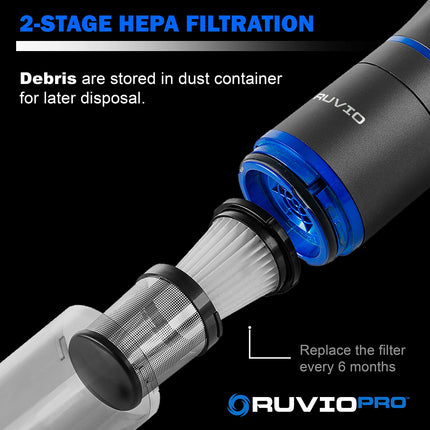 Ruvio Pro Cordless Hand Vacuum 17” Portable Vacuum Cleaner For Home And Car Use, Rechargeable Vacuum With Double Hepa Filtration System, High Power Motor Hand Vacuum Cleaner As Seen On Tv