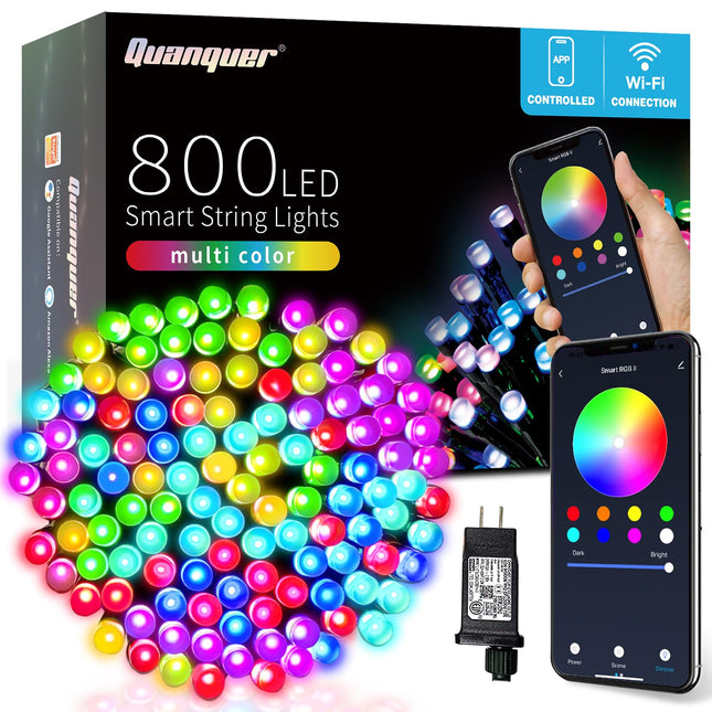 Quanquer Smart Permanent Christmas Lights Outdoor - 262FT 800 RGB LEDs Smart WiFi Color Changing Christmas Lights - App Controlled Christmas Tree Lights Work with Alexa & Google for Home Decor