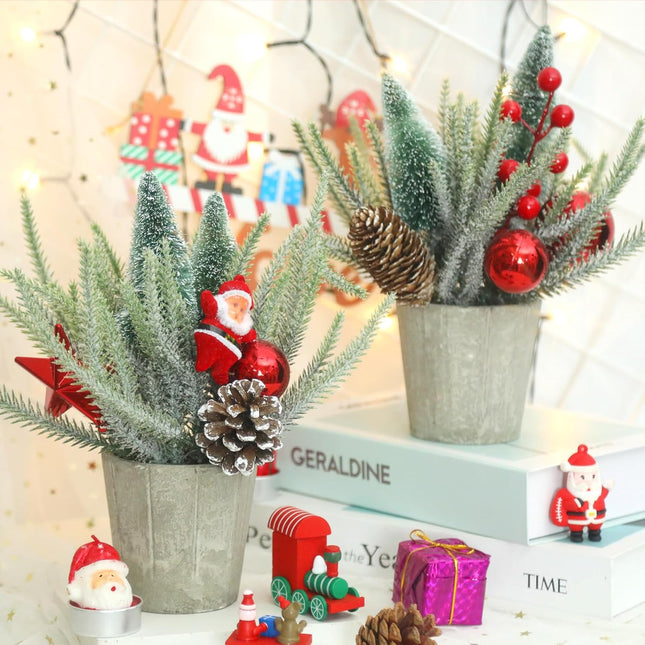 SUPREME XMAS Small Christmas Tree Table Top Christmas Decorations, 2 PCS Artificial Mini Christmas Tree with Ornaments Christmas Centerpieces for Tables Indoor Home Mantel Holiday Party Decor