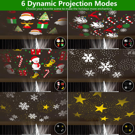 Christmas Tree Topper Lighted with 360° Rotating Projection - [6 Festive Patterns, Adjustable Projection Range] Christmas Star Tree Topper with Snowflakes Reindeer for Party Holiday Decor - Silver