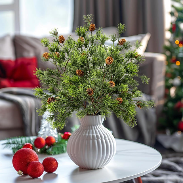 Artificial Christmas Norfolk Pine Branches Pinecone Garland Stems Tree Greenery Decor Faux Cedar Picks Home Decoration Real Touch Evergreen Realistic Plant Leaves Winter Holiday Indoor Outdoor（6PCS）