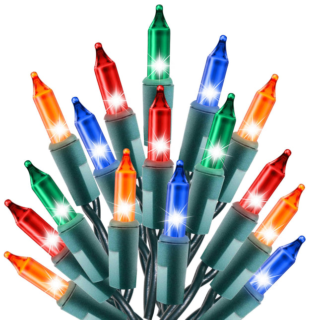 Multi Color Christmas String Lights, 100 Incandescent 20 Feet Green Wire Indoor Outdoor Waterproof Holiday Christmas Tree Lights Set with Static & Flashing Twinkle Function Connectible Plug in