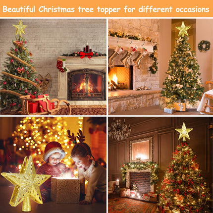 Yostyle Christmas Tree Topper Lighted Star Tree Topper with LED Rotating Star Projector Lights,3D Hollow Golden Star Tree Topper for Xmas Tree Decorations