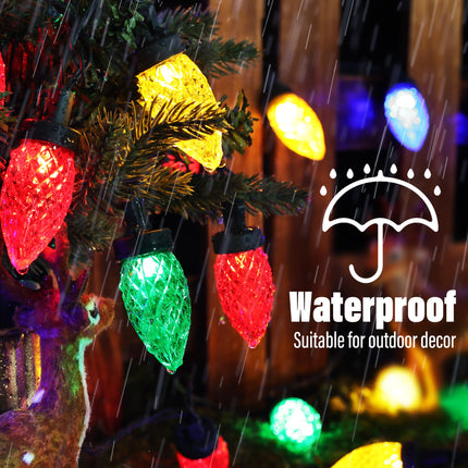 iBaycon Solar C9 Christmas Lights Outdoor, 65Ft 100LED C9 Christmas Lights Strawberry String Lights, 8 Modes Solar Powered Lights String for Xmas Tree House Eaves Roof Christmas Holiday Decor